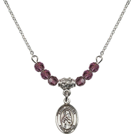 Sterling Silver Saint Matilda Birthstone Necklace with Amethyst Beads - 9239