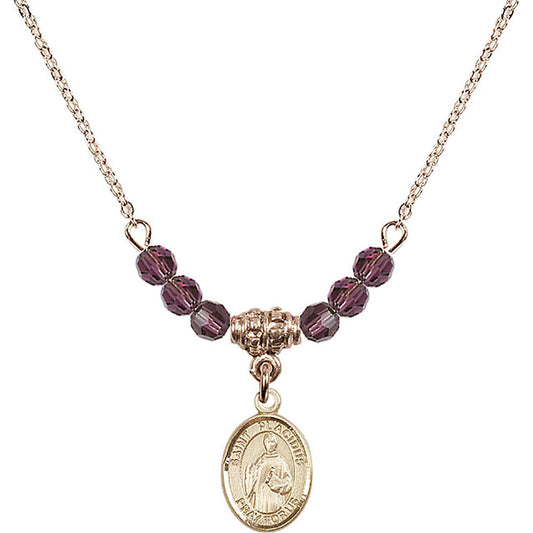 14kt Gold Filled Saint Placidus Birthstone Necklace with Amethyst Beads - 9240