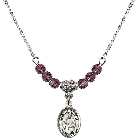 Sterling Silver Saint Placidus Birthstone Necklace with Amethyst Beads - 9240