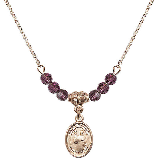14kt Gold Filled Saint Maurus Birthstone Necklace with Amethyst Beads - 9241