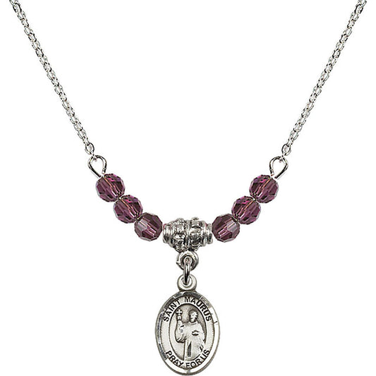 Sterling Silver Saint Maurus Birthstone Necklace with Amethyst Beads - 9241