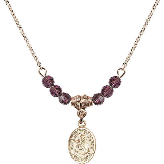 14kt Gold Filled Our Lady of Mount Carmel Birthstone Necklace with Amethyst Beads - 9243