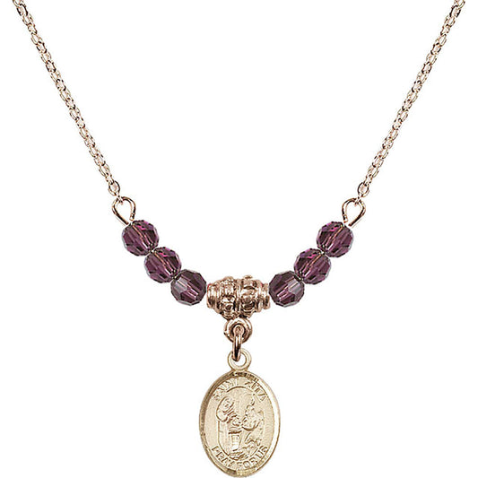 14kt Gold Filled Saint Zita Birthstone Necklace with Amethyst Beads - 9244
