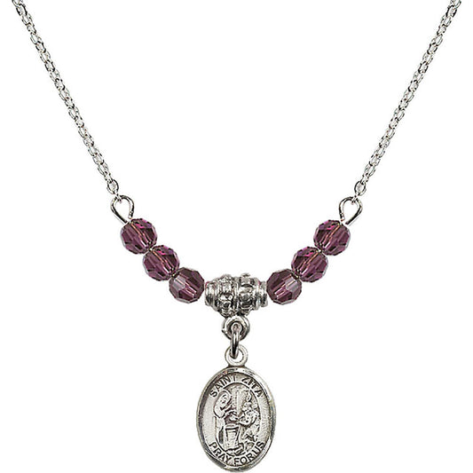 Sterling Silver Saint Zita Birthstone Necklace with Amethyst Beads - 9244