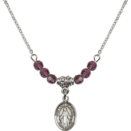 Sterling Silver Our Lady of Peace Birthstone Necklace with Amethyst Beads - 9245