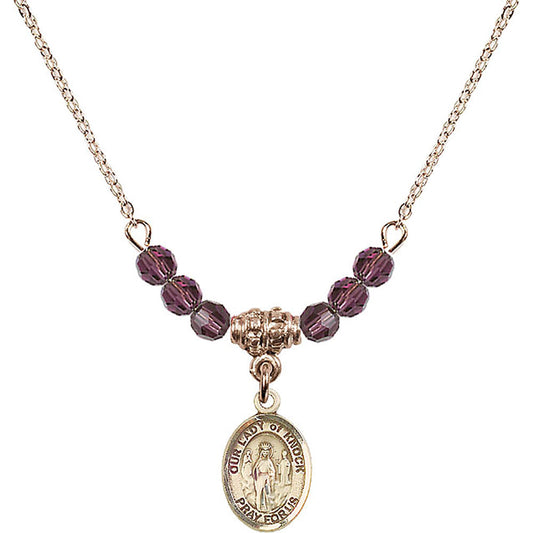 14kt Gold Filled Our Lady of Knock Birthstone Necklace with Amethyst Beads - 9246