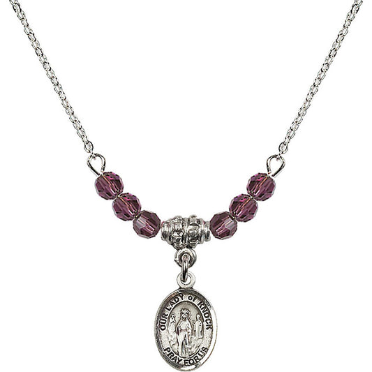 Sterling Silver Our Lady of Knock Birthstone Necklace with Amethyst Beads - 9246