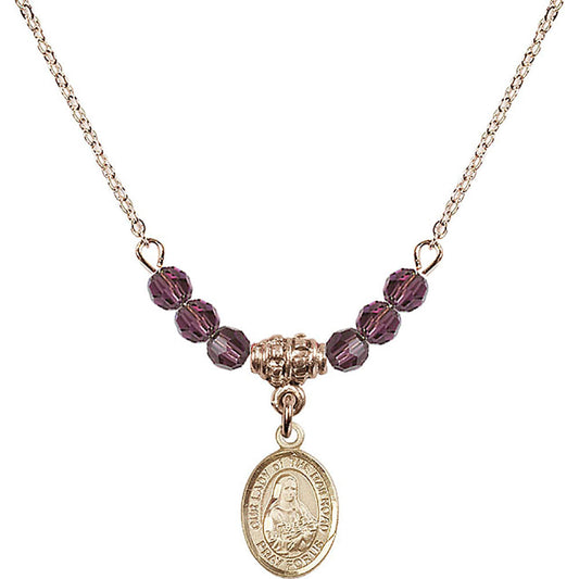 14kt Gold Filled Our Lady of the Railroad Birthstone Necklace with Amethyst Beads - 9247