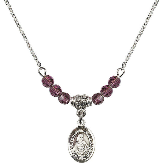 Sterling Silver Our Lady of the Railroad Birthstone Necklace with Amethyst Beads - 9247