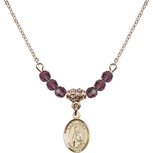 14kt Gold Filled Saint Alice Birthstone Necklace with Amethyst Beads - 9248