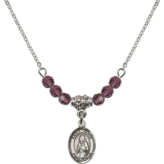 Sterling Silver Saint Alice Birthstone Necklace with Amethyst Beads - 9248
