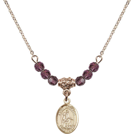14kt Gold Filled Saint Isabella of Portugal Birthstone Necklace with Amethyst Beads - 9250