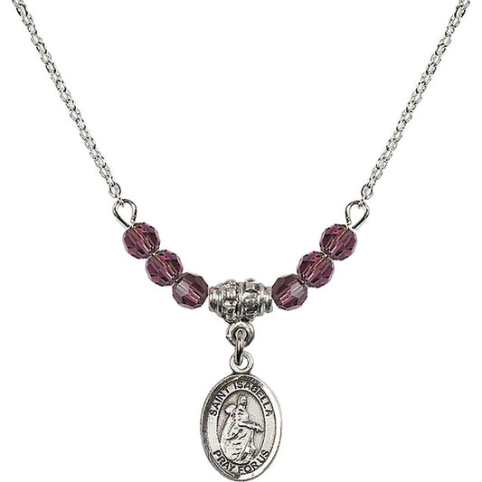 Sterling Silver Saint Isabella of Portugal Birthstone Necklace with Amethyst Beads - 9250