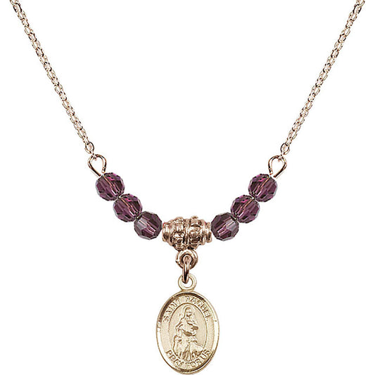 14kt Gold Filled Saint Rachel Birthstone Necklace with Amethyst Beads - 9251