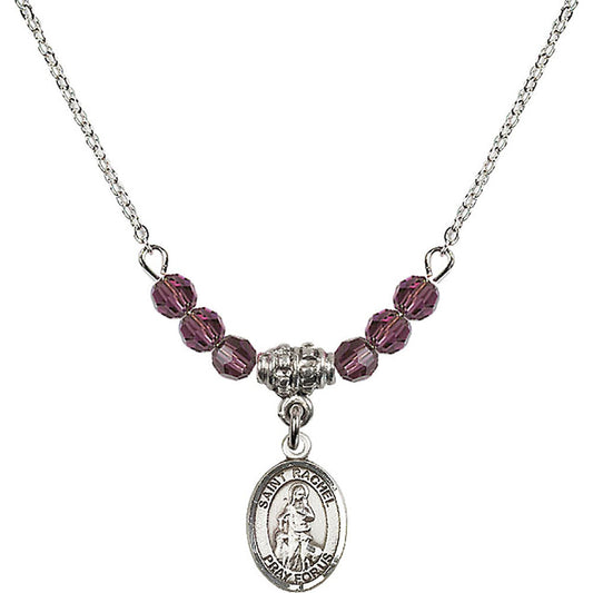Sterling Silver Saint Rachel Birthstone Necklace with Amethyst Beads - 9251