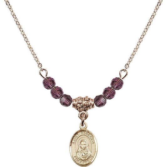 14kt Gold Filled Saint Rebecca Birthstone Necklace with Amethyst Beads - 9252