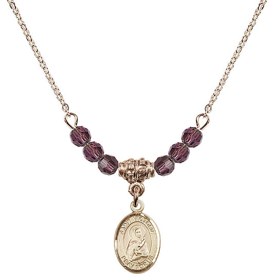 14kt Gold Filled Saint Victoria Birthstone Necklace with Amethyst Beads - 9253