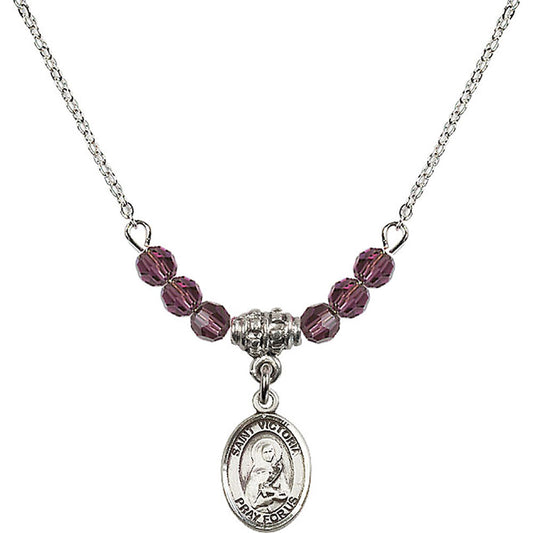 Sterling Silver Saint Victoria Birthstone Necklace with Amethyst Beads - 9253