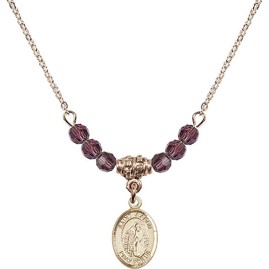 14kt Gold Filled Saint Aaron Birthstone Necklace with Amethyst Beads - 9254