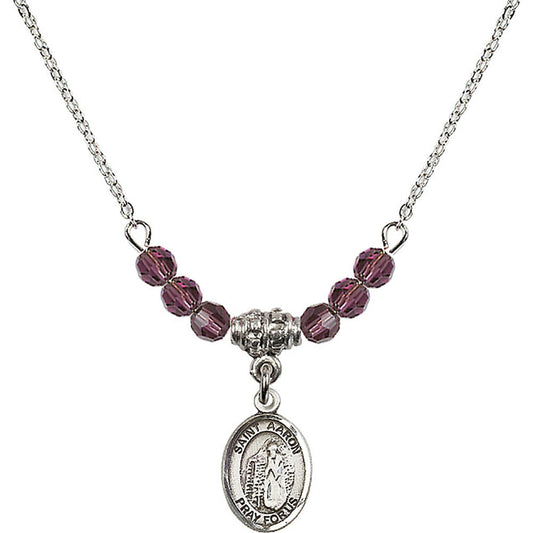 Sterling Silver Saint Aaron Birthstone Necklace with Amethyst Beads - 9254