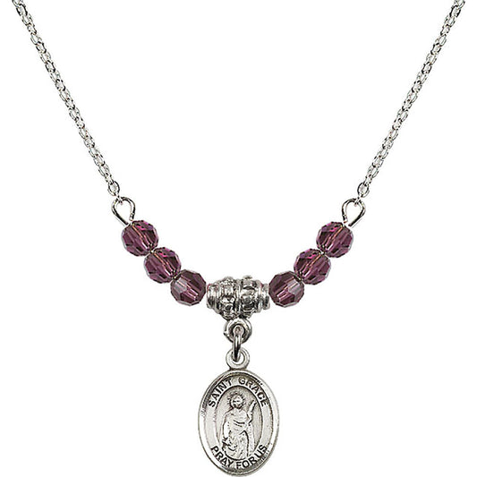Sterling Silver Saint Grace Birthstone Necklace with Amethyst Beads - 9255