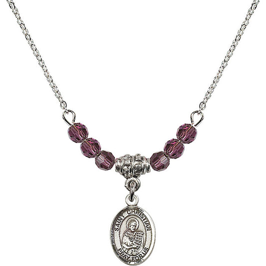 Sterling Silver Saint Christian Demosthenes Birthstone Necklace with Amethyst Beads - 9257