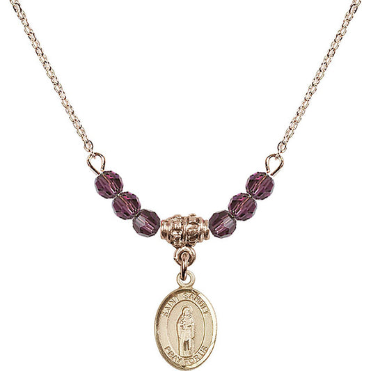 14kt Gold Filled Saint Samuel Birthstone Necklace with Amethyst Beads - 9259