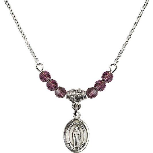 Sterling Silver Saint Samuel Birthstone Necklace with Amethyst Beads - 9259