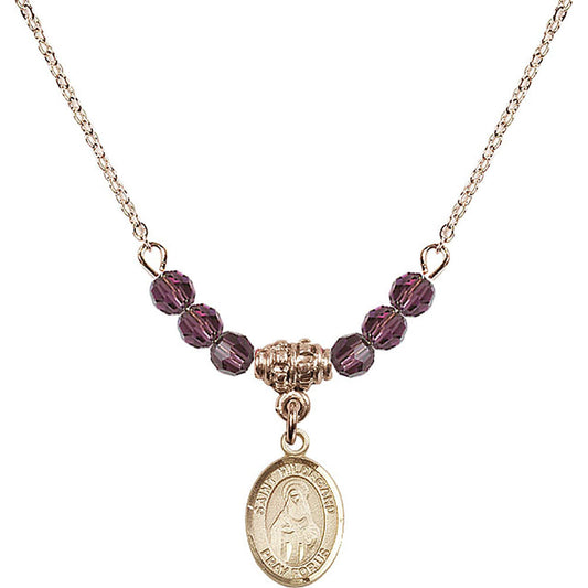 14kt Gold Filled Saint Hildegard von Bingen Birthstone Necklace with Amethyst Beads - 9260