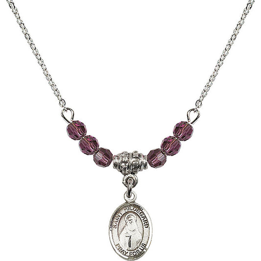 Sterling Silver Saint Hildegard von Bingen Birthstone Necklace with Amethyst Beads - 9260
