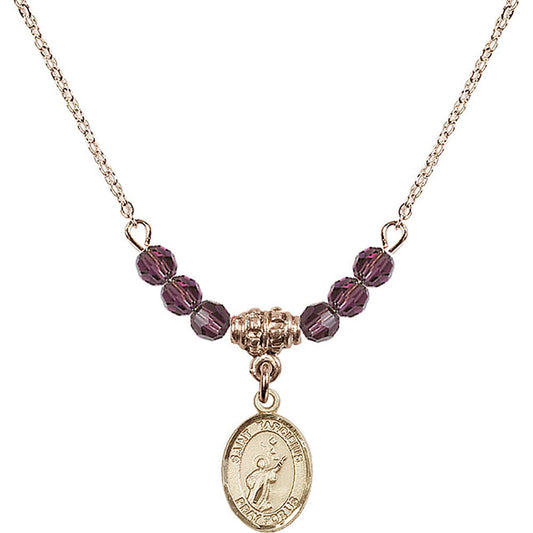 14kt Gold Filled Saint Tarcisius Birthstone Necklace with Amethyst Beads - 9261