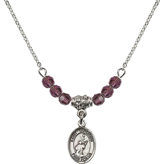 Sterling Silver Saint Tarcisius Birthstone Necklace with Amethyst Beads - 9261
