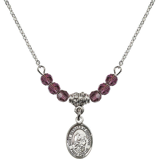 Sterling Silver Saint Bernard of Montjoux Birthstone Necklace with Amethyst Beads - 9264