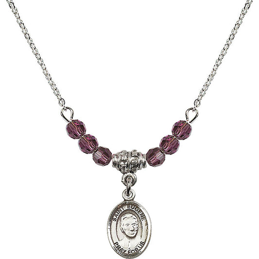 Sterling Silver Saint Eugene de Mazenod Birthstone Necklace with Amethyst Beads - 9266