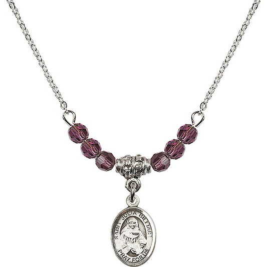 Sterling Silver Saint Julia Billiart Birthstone Necklace with Amethyst Beads - 9267