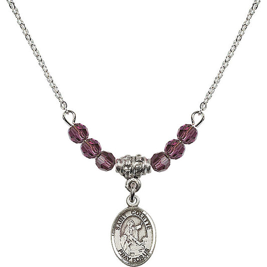 Sterling Silver Saint Colette Birthstone Necklace with Amethyst Beads - 9268