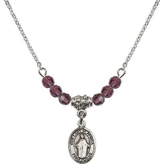 Sterling Silver Our Lady of Africa Birthstone Necklace with Amethyst Beads - 9269