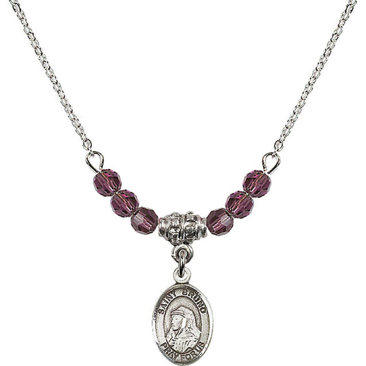 Sterling Silver Saint Bruno Birthstone Necklace with Amethyst Beads - 9270