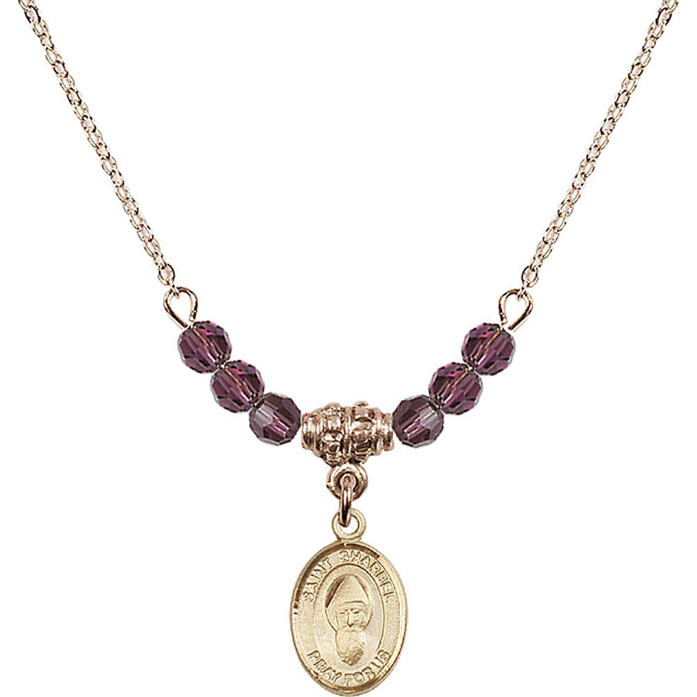 14kt Gold Filled Saint Sharbel Birthstone Necklace with Amethyst Beads - 9271