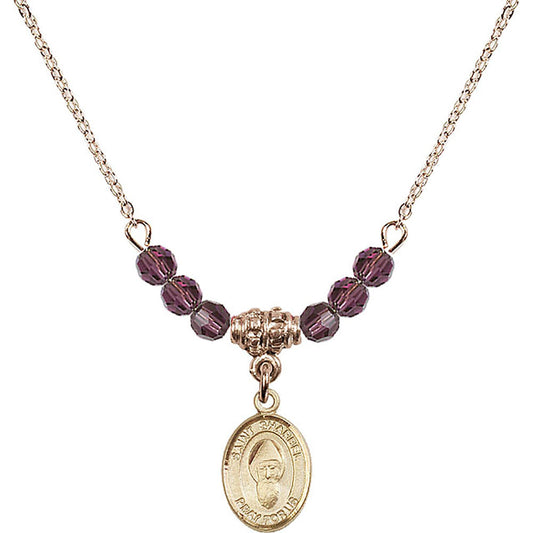 14kt Gold Filled Saint Sharbel Birthstone Necklace with Amethyst Beads - 9271