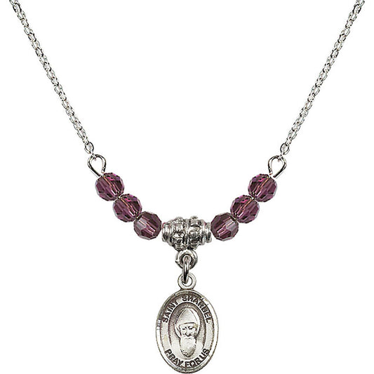 Sterling Silver Saint Sharbel Birthstone Necklace with Amethyst Beads - 9271