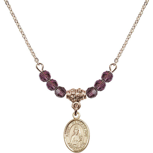 14kt Gold Filled Saint Wenceslaus Birthstone Necklace with Amethyst Beads - 9273