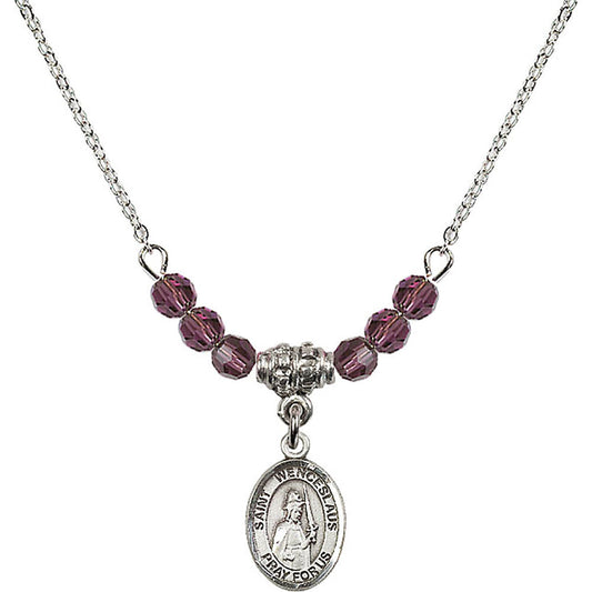 Sterling Silver Saint Wenceslaus Birthstone Necklace with Amethyst Beads - 9273