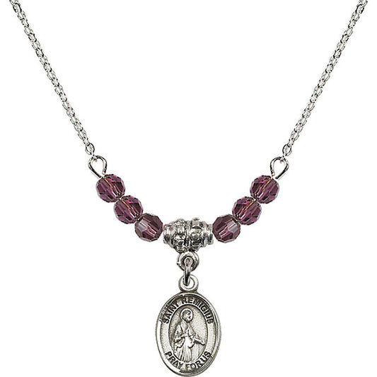 Sterling Silver Saint Remigius of Reims Birthstone Necklace with Amethyst Beads - 9274