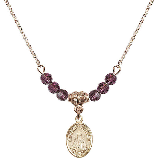 14kt Gold Filled Saint Basil the Great Birthstone Necklace with Amethyst Beads - 9275