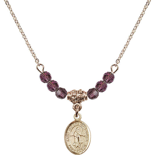14kt Gold Filled Saint Isidore the Farmer Birthstone Necklace with Amethyst Beads - 9276