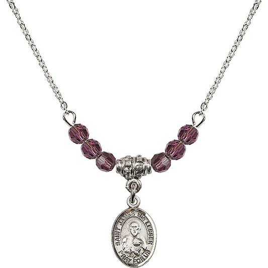 Sterling Silver Saint James the Lesser Birthstone Necklace with Amethyst Beads - 9277