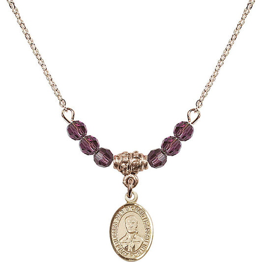 14kt Gold Filled Blessed Pier Giorgio Frassati Birthstone Necklace with Amethyst Beads - 9278