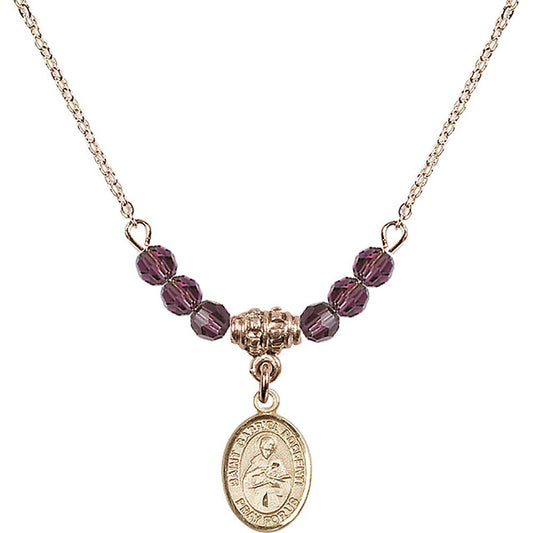 14kt Gold Filled Saint Gabriel Possenti Birthstone Necklace with Amethyst Beads - 9279