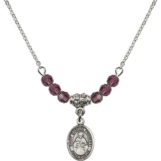Sterling Silver Saint Gabriel Possenti Birthstone Necklace with Amethyst Beads - 9279